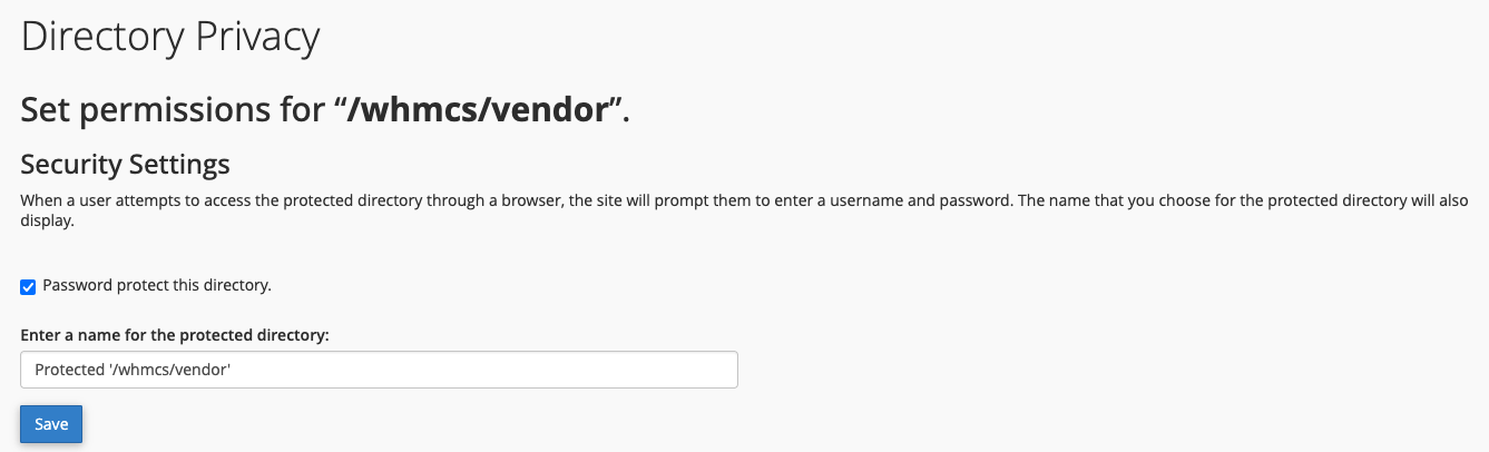 Select Password protect this directory in cPanel.