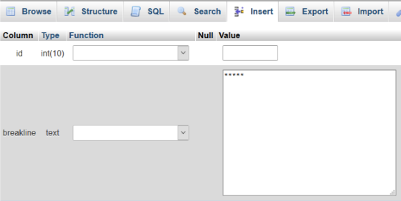 Adding a break line in phpMyAdmin