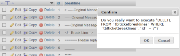 Removing a break line in phpMyAdmin