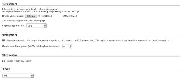 phpMyAdmin Import tab