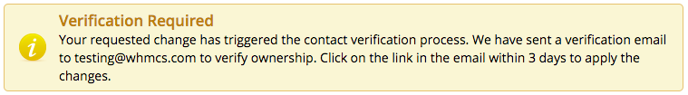A WHOIS Verification Required message in WHMCS